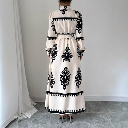 Printed Lace Up European And American Elegant Dress