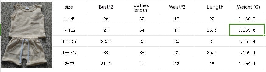 Children's Summer Korean Style Sleeveless Vest Waffle Solid Color Suit