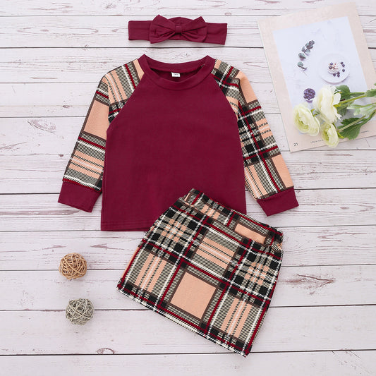 European And American Style Long Sleeved Short Skirt Girls Suit