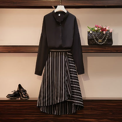 Ladies Casual Suit Long Sleeve Shirt Skirt