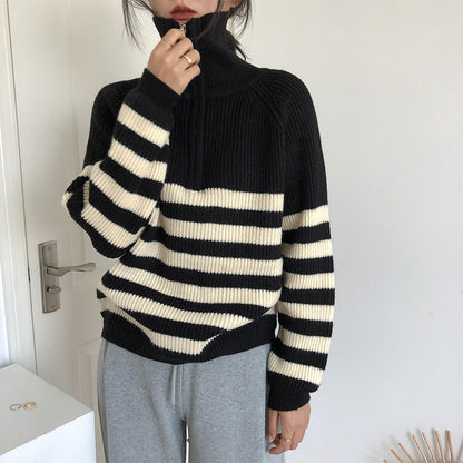Women's Zipper Striped Sweater Japanese Soft Glutinous Idle Style