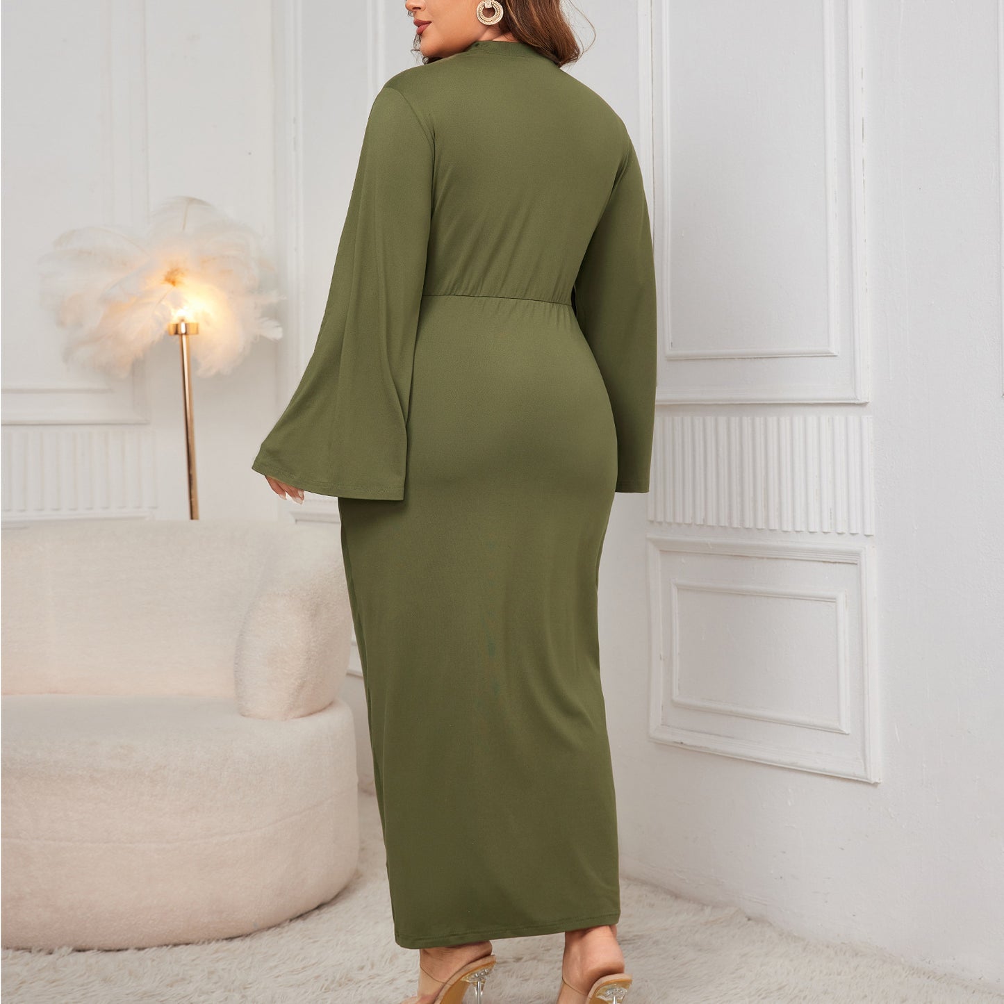 Spring And Autumn Solid Color Turtleneck Dress