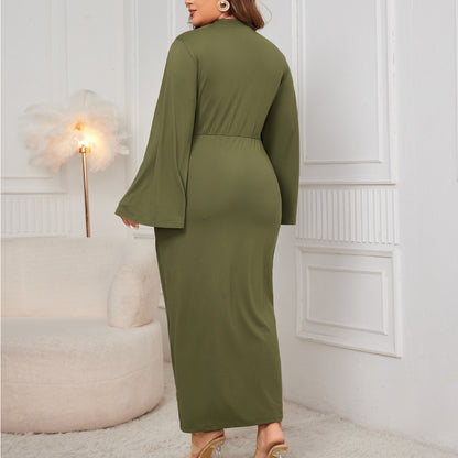 Spring And Autumn Solid Color Turtleneck Dress