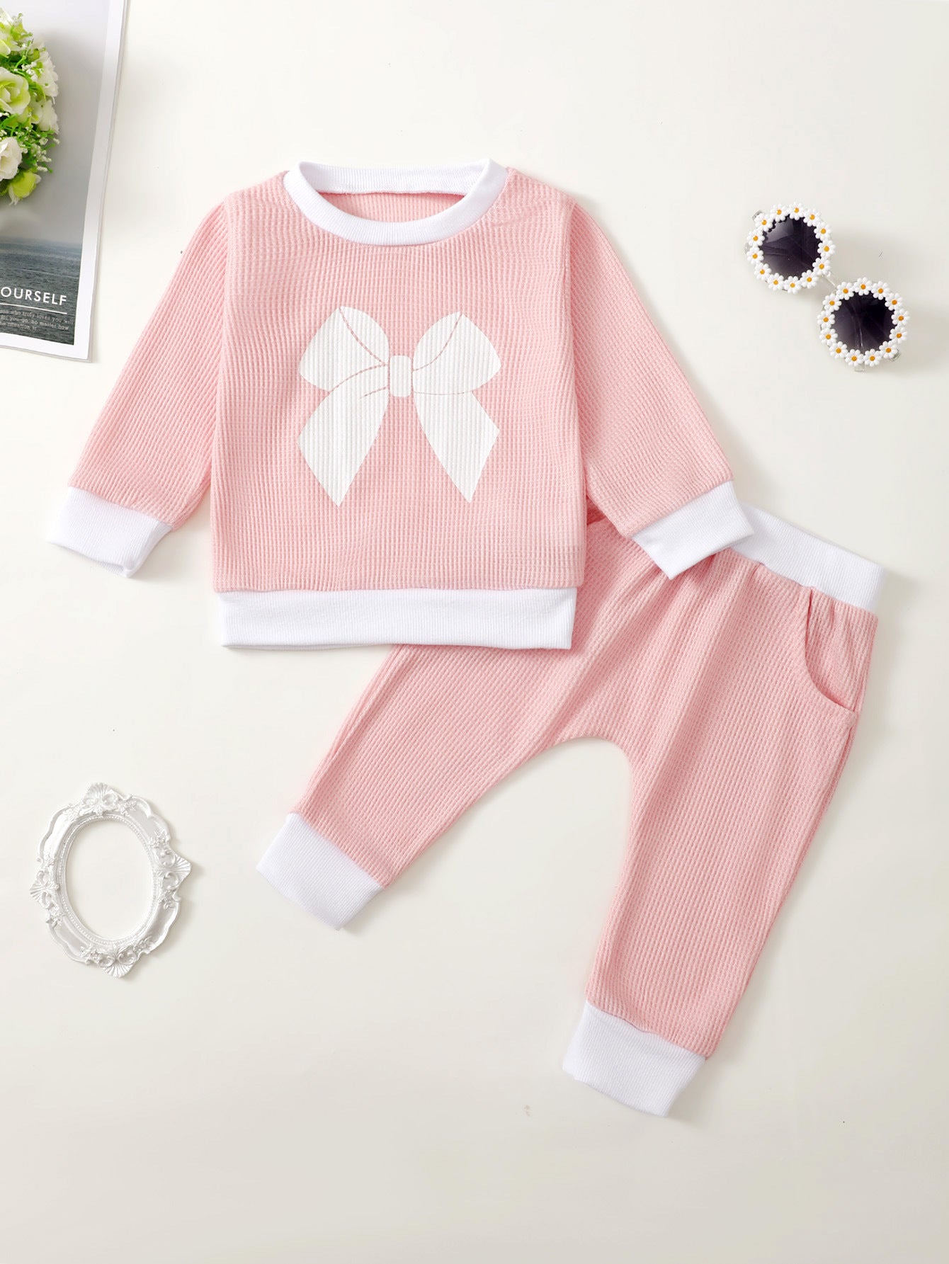 Girls' Printed Waffle Sweater Suit