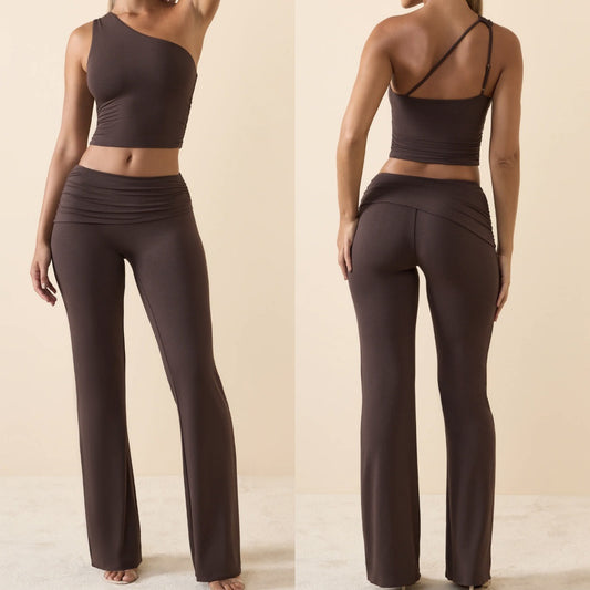 Oblique Shoulder Sexy Sports Breathable Slimming Suit