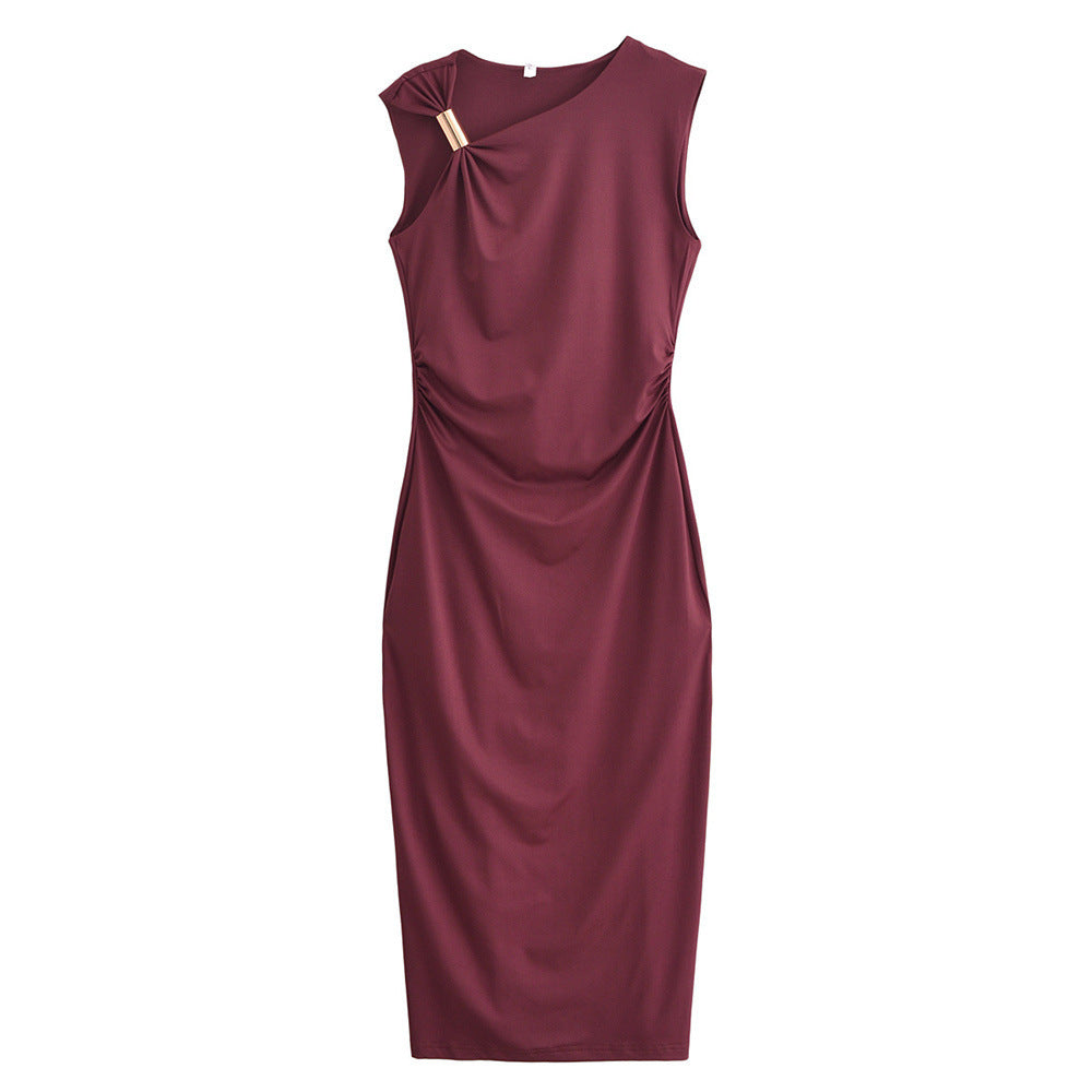 Women's High-grade Satin Sleeveless Pleated Dress