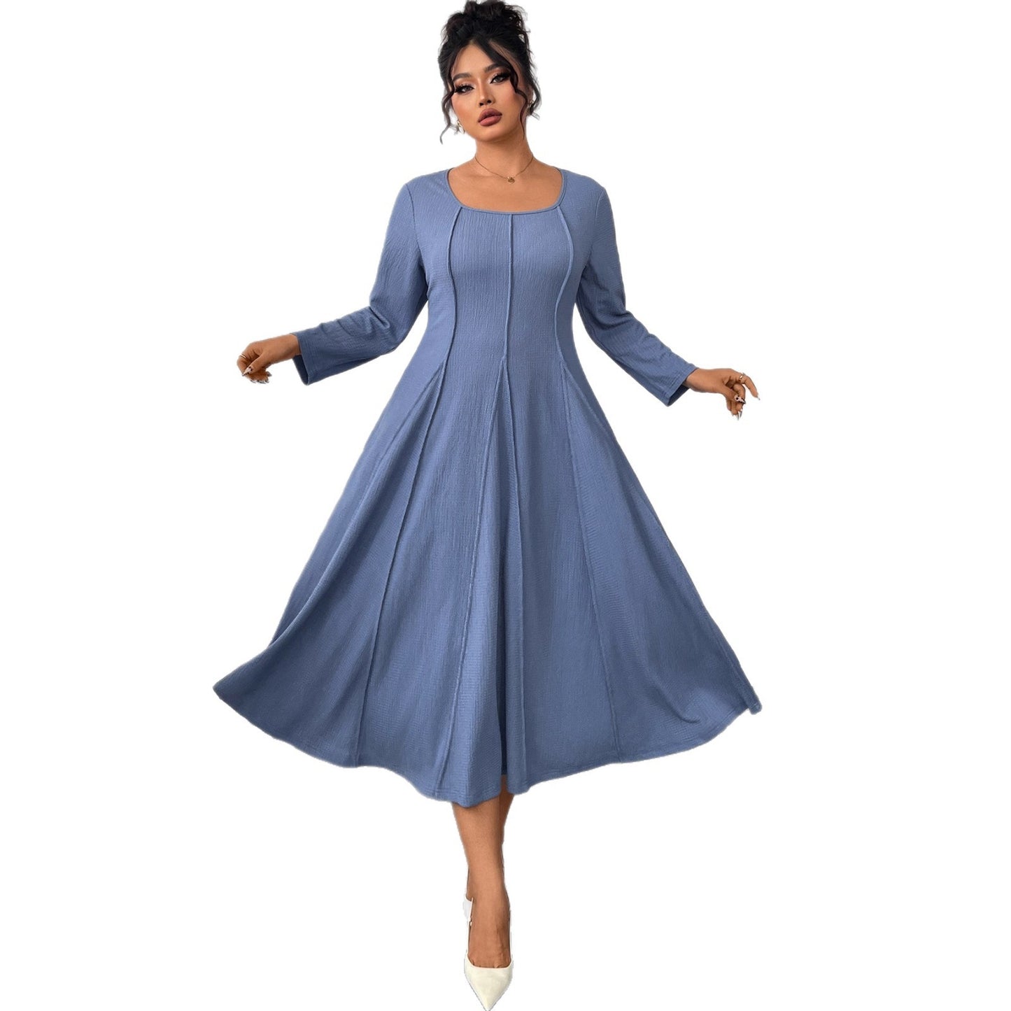 Square Collar Plus Size Loose High Waist Slimming Long Dress