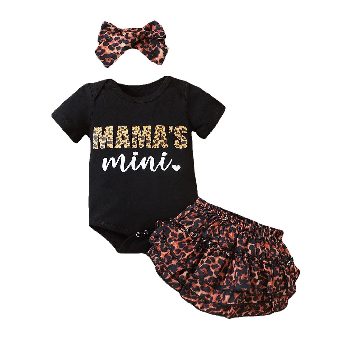 European And American Cotton Leopard Print Letter Mama Short Sleeve Triangle Rompers Cake Pantskirt Headdress