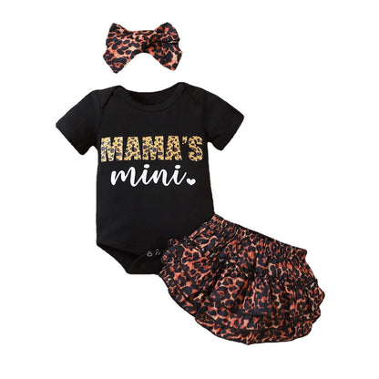 European And American Cotton Leopard Print Letter Mama Short Sleeve Triangle Rompers Cake Pantskirt Headdress