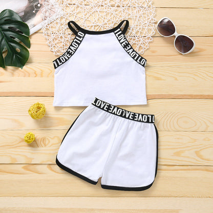 Children's Baby Girls' Summer Thin Sports Sling Suit Pure Cotton Comfortable Casual Shorts Two-piece Suit