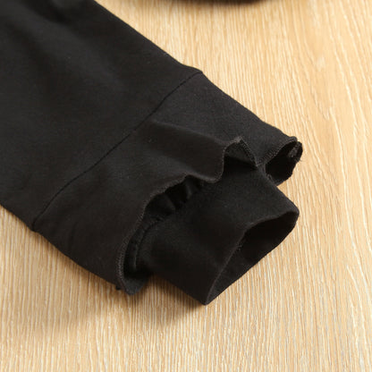 Black Long Sleeved Pullover Sweater Plaid Shorts Two Piece Autumn Outfit