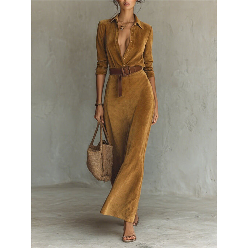 New Waist-tight Long Women's Dress With Belt