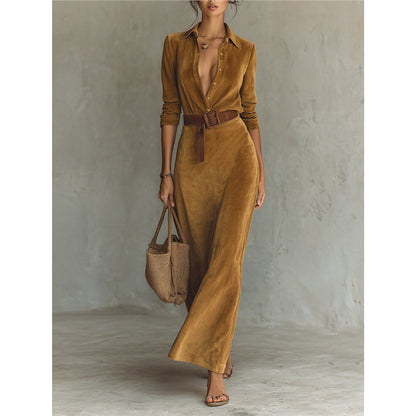 New Waist-tight Long Women's Dress With Belt