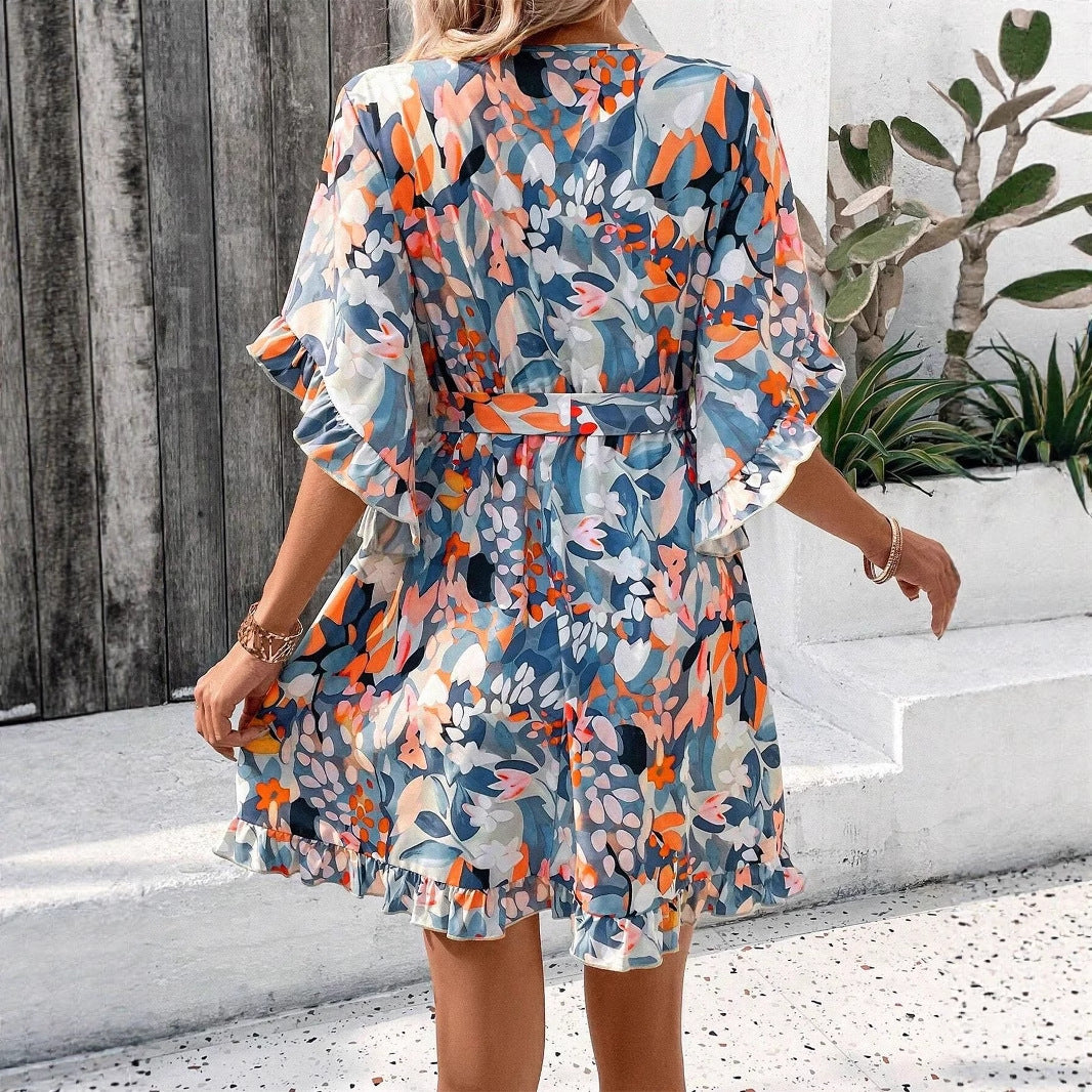 New Floral Print Short-sleeved Women's Dress