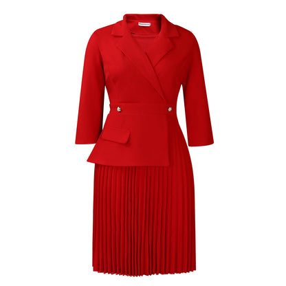 New Fashion Elegant Suit Collar Solid Color Pleated Dress