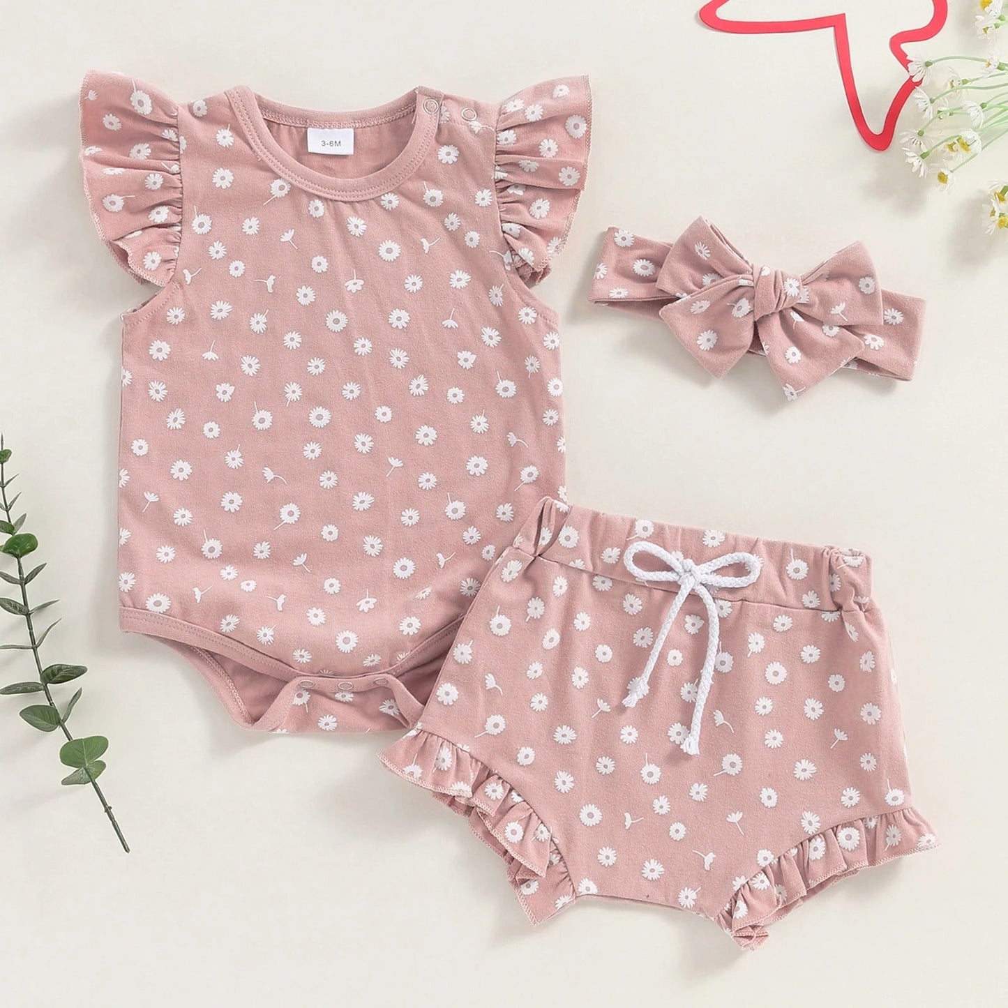 Boys And Girls Fashion Floral Flying Sleeves Romper Suit