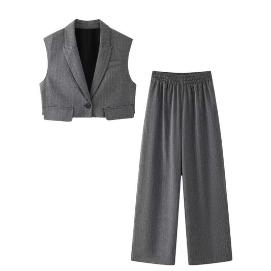 Sleeveless Short Vest Top Wide Leg Trousers