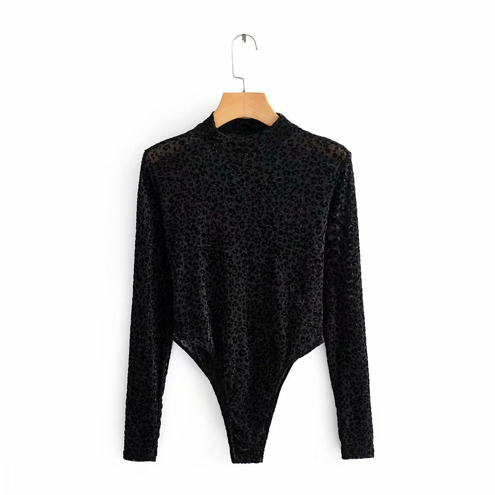 New sexy stand collar gold mesh bodysuit