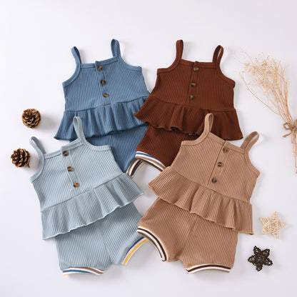 Sunken Stripe Suspenders Small Skirt Rib Shorts Suit