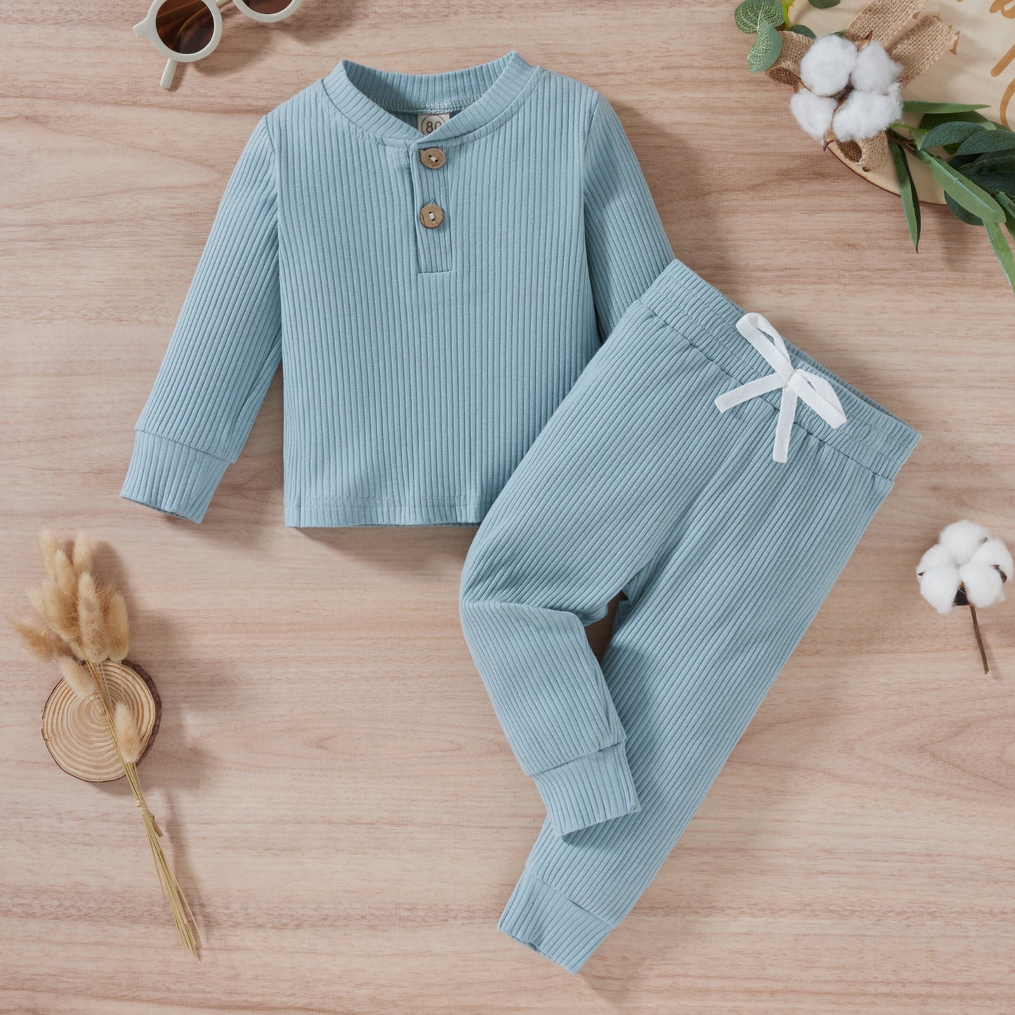 Autumn Children Three-color Sunken Stripe T Two-piece Suit