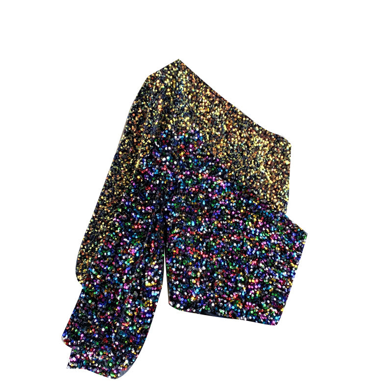 All-match Short Bling Glitter Sequin Top