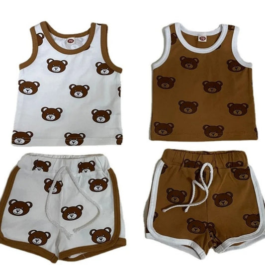 Baby Bear Printed Top Two-piece Pants Suit