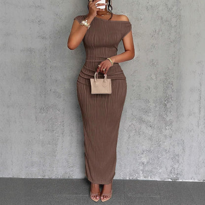 Cute Fashion Water Ripple Sloping Shoulder Dress