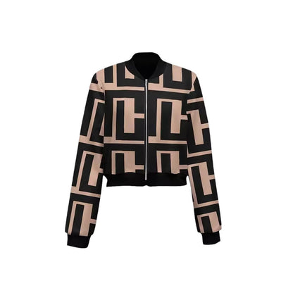 Women's Zipper Geometric Print Casual Long-sleeved Jacket