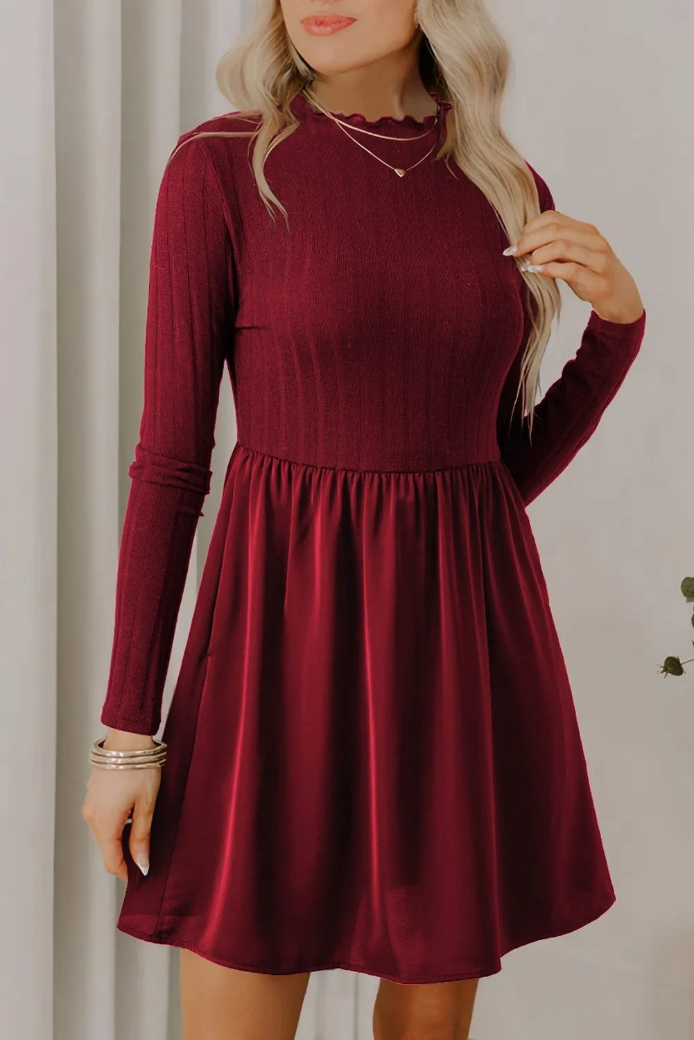 Shiying Solid Color Casual Women's Texture High Waist Dress