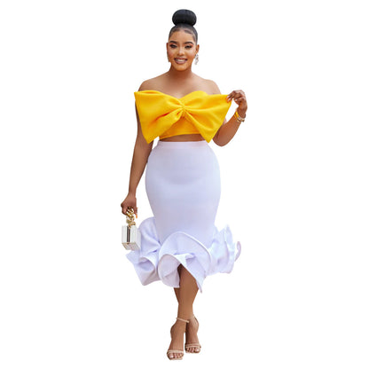 Women's Wear Sleeveless Tube Top Bow Hip Skirt Two-piece Set
