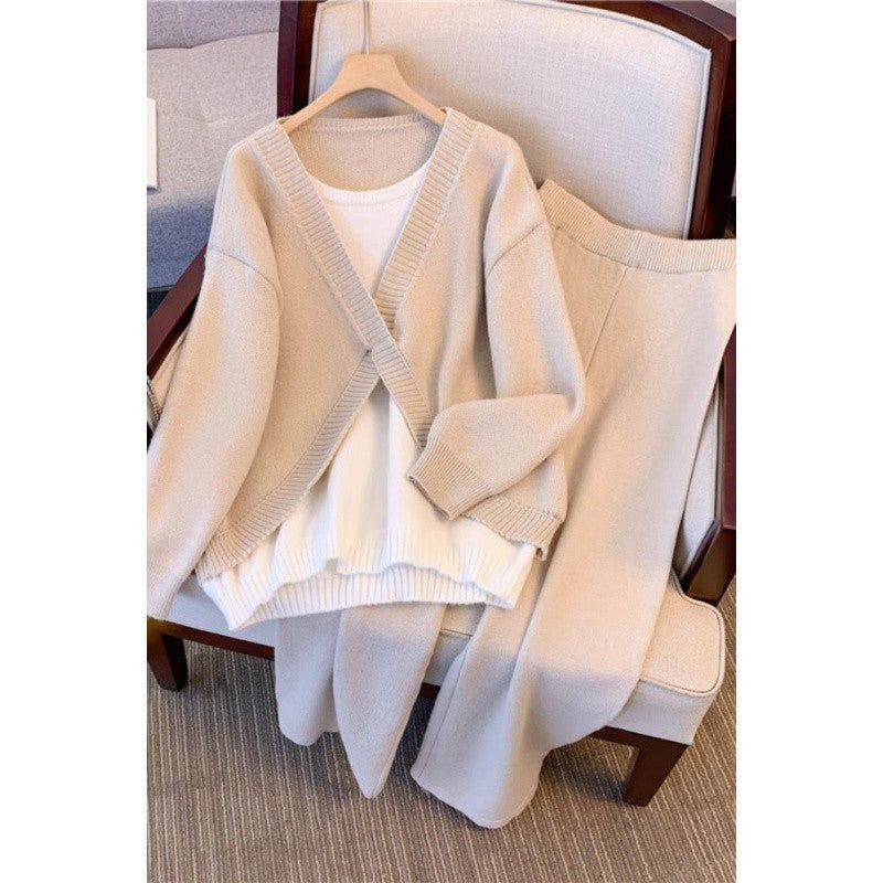 New Casual Knitted Sweater Loose Youthful-looking Wear Slimming Wide Leg Pants Two-piece Suit
