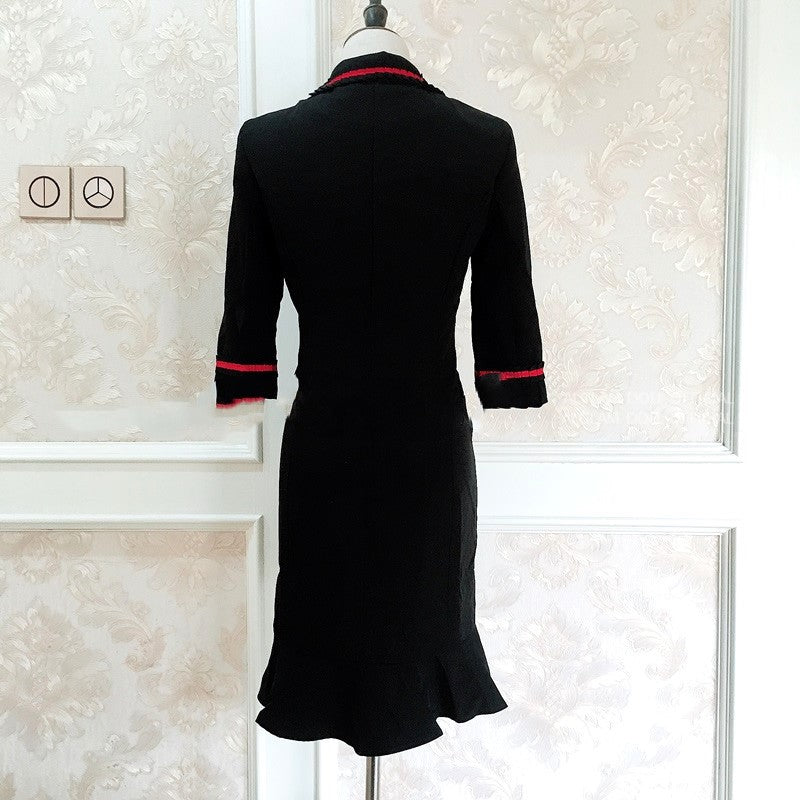 Double-breasted slim fit suit collar bag hip dress women