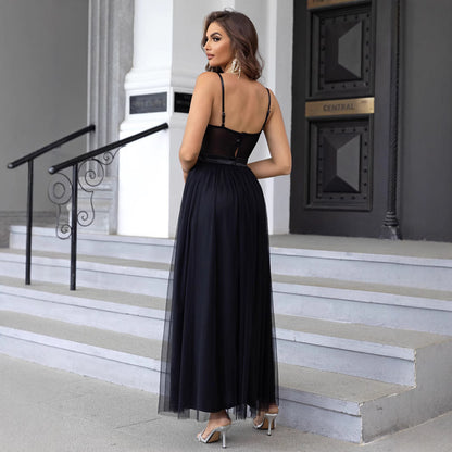 New Solid Color Chiffon Slim-fit Oblique Shoulder Long Irregular Hem Dress