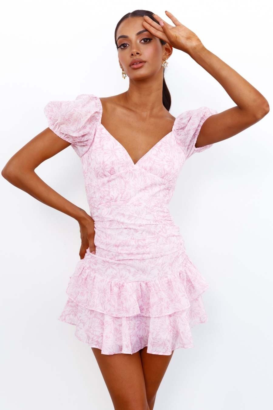 Summer Short Skirt Casual Puff Sleeve Floral