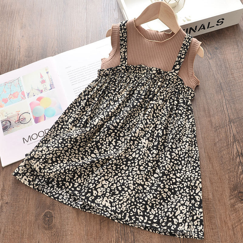 Girls New Short Sleeve Patchwork Print Dress