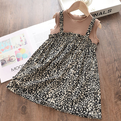 Girls New Short Sleeve Patchwork Print Dress