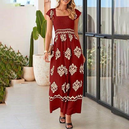 Bohemian Jumpsuit Suspender Pants Vintage Print