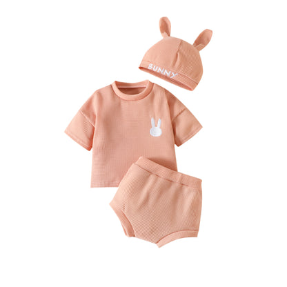 Spring Cute Solid Color Children T-shirt Shorts Hat Suit