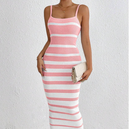 Women's Sexy Hot Girl Striped Spaghetti Straps Hip Dress