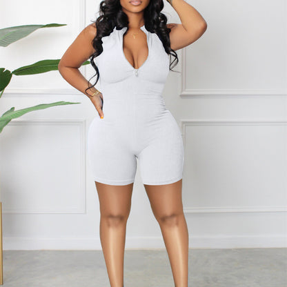 Women's Casual Sleeveless Candy Multi-color Zipper Jumpsuit