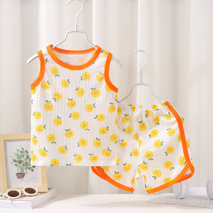 Children's Vest Suit Cotton Pajamas Baby Korean Style Sleeveless