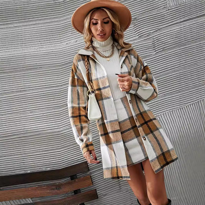 Women's Casual Woolen Women's Plaid Coat Skirt Suit