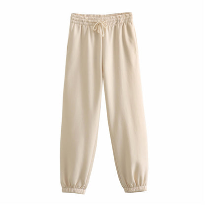 Autumn New Women's Clothing Solid Color Basic Short Sweater Ankle Banded Lace-up Jogger Pants Suit
