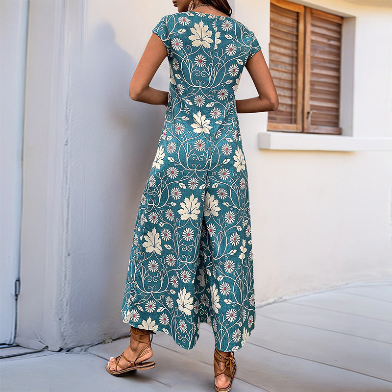 European And American Jumpsuit Printed Wide Leg Jumpsuit