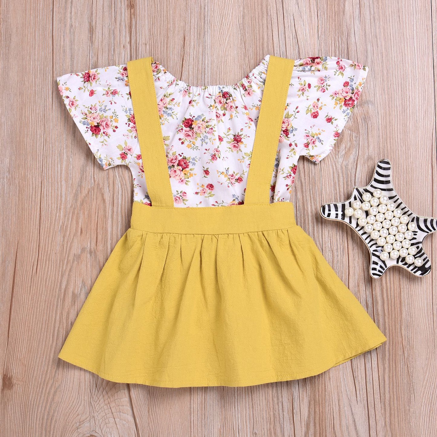 Girls flower strap dress two-piece suit