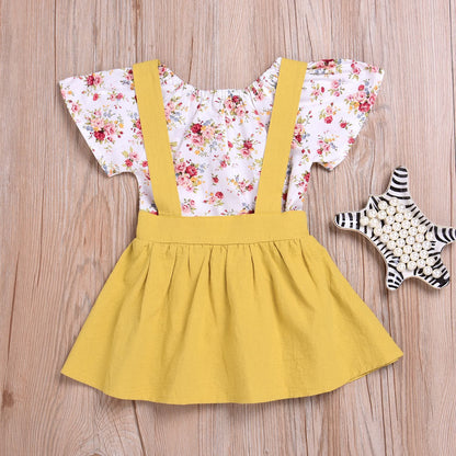 Girls flower strap dress two-piece suit