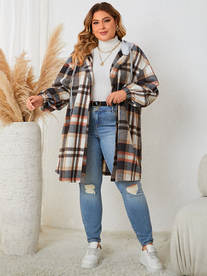 Autumn And Winter New Women's Clothing Plus-sized Plaid Hooded Mid-length Coat
