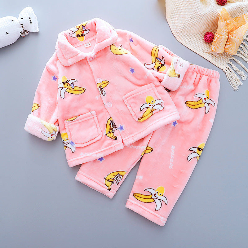 Girls' Cute Cartoon Flannel Pajama Suit