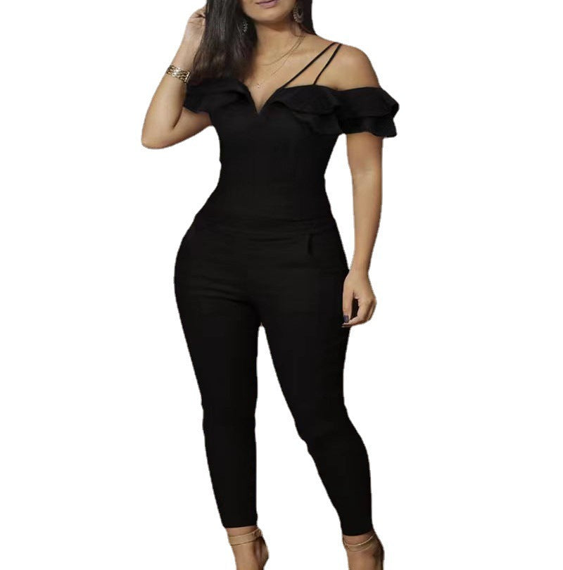 Solid Color Jumpsuit With Frilly Edge