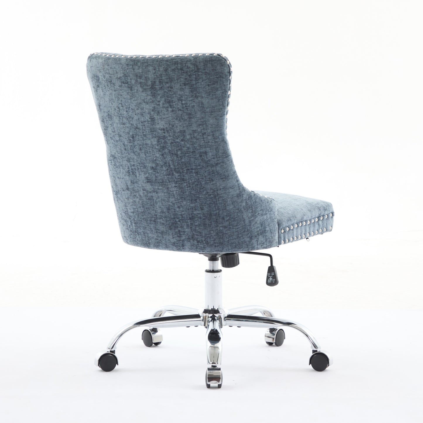 A&A Furniture Office Chair,Modern Chenille Upholstered Tufted Button Home Office Chair With Chrome Metal Base,Adjustable Desk Chair Swivel Office Chair Light Blue